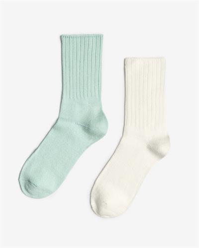 Kadın Okaliptus Kokulu 2li Uyku Çorabı Yeşil Krem