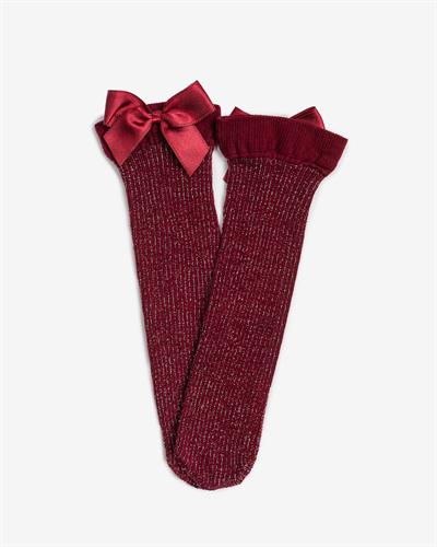 Kadın Fiyonklu Simli Çorap Bordo
