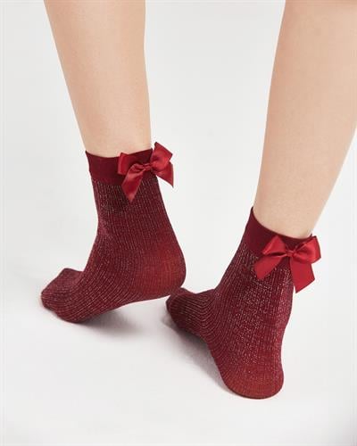 Kadın Fiyonklu Simli Çorap Bordo