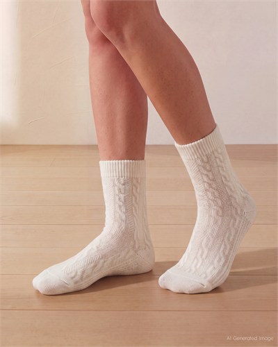 Kadın Lambswool Jakarlı Bot Çorabı Bej