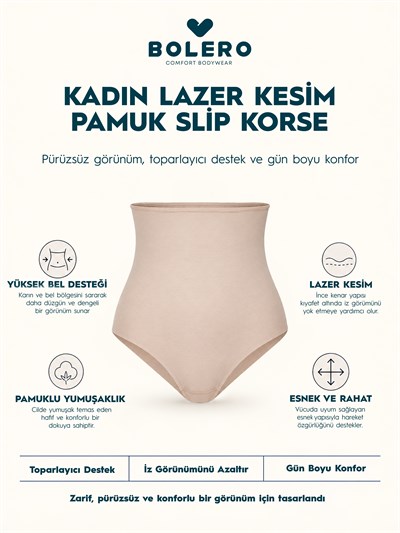 Kadın Lazer Kesim Pamuk Slip Korse Ten