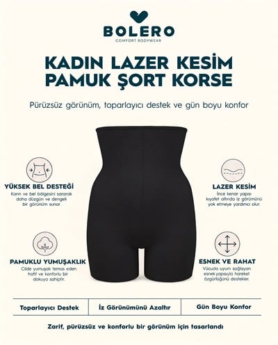 Kadın Lazer Kesim Pamuk Şort Korse Siyah
