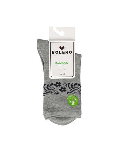 Kadın Premium Dikişsiz  Bambu Çorap Konç Çiçekli Gri