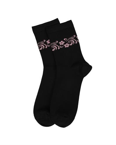 Kadın Premium Dikişsiz Bambu Çorap Konç Çiçekli Siyah