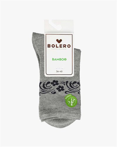 Kadın Premium Dikişsiz  Bambu Çorap Konç Çiçekli Gri
