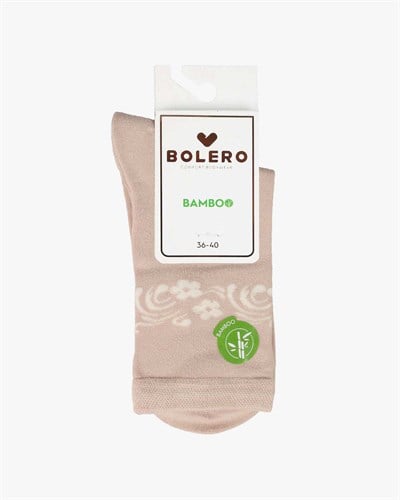 Kadın Premium Dikişsiz  Bambu Çorap Konç Çiçekli Vizon