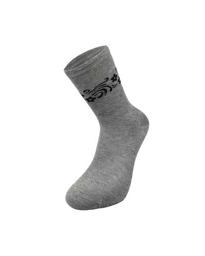 Kadın Premium Dikişsiz  Bambu Çorap Konç Çiçekli Gri