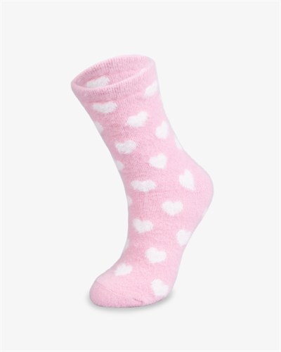 Kadın Soft Ev Çorabı Pembe Kalpli