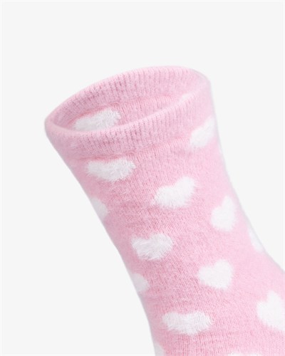 Kadın Soft Ev Çorabı Pembe Kalpli