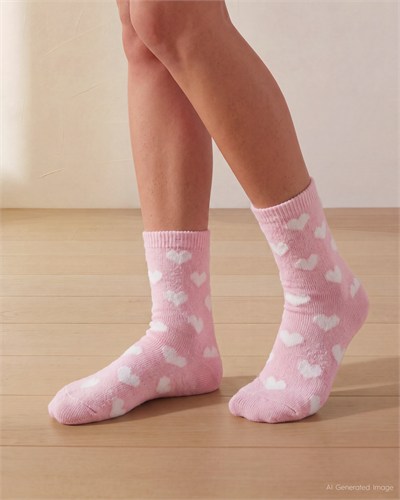 Kadın Soft Ev Çorabı Pembe Kalpli