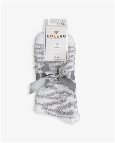 Kadın Soft Touch 2li Peluş Ev Çorabı Gri Zebra Desen