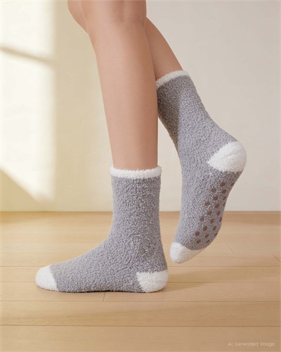 Kadın Soft Touch 2li Peluş Ev Çorabı Gri Zebra Desen