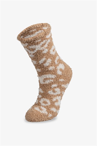 Kadın Soft Touch 2li Peluş Ev Çorabı Kahve Leopar