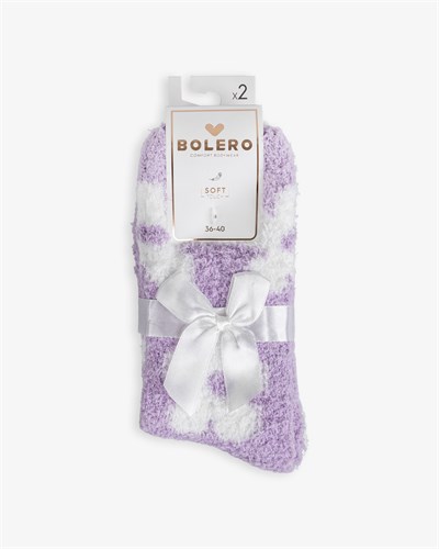 Kadın Soft Touch 2li Peluş Ev Çorabı Lila Papatya