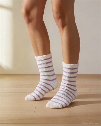 Kadın Soft Touch 2li Peluş Ev Çorabı Lila Papatya