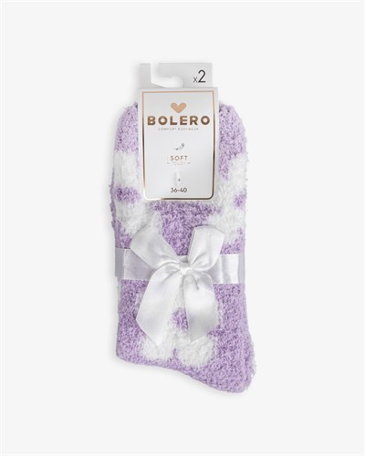 Kadın Soft Touch 2li Peluş Ev Çorabı Lila Papatya