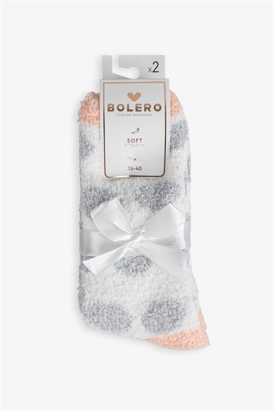 Kadın Soft Touch 2li Peluş Ev Çorabı Puantiye Gri