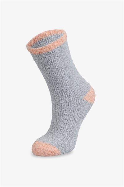 Kadın Soft Touch 2li Peluş Ev Çorabı Puantiye Gri