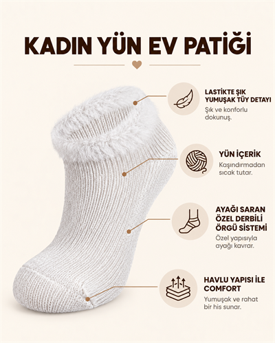 Kadın Yün Ev Patiği Gri