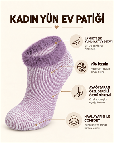 Kadın Yün Ev Patiği Lila