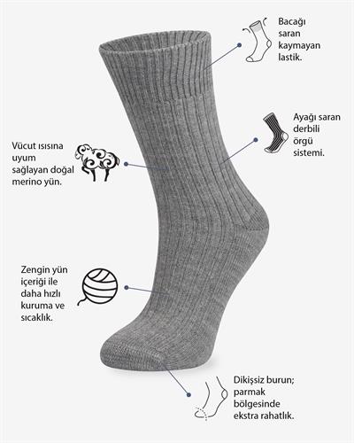 Kadın Merino Yün Çorap Gri