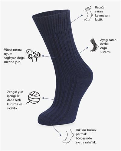 Kadın Merino Yün Çorap Lacivert