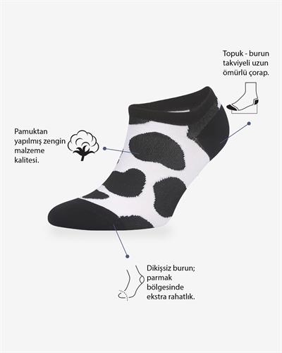 Milky Desenli Siyah Beyaz Eşi Farklı Kısa Patik Bilek Çorap