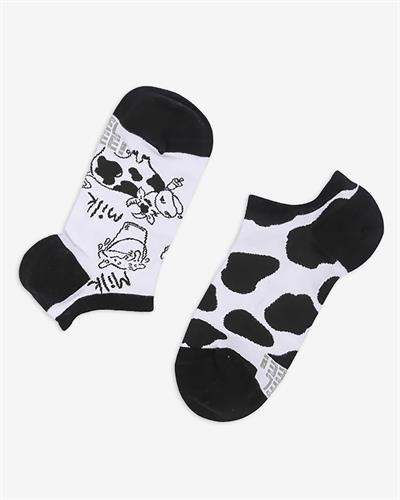 Milky Desenli Siyah Beyaz Eşi Farklı Kısa Patik Bilek Çorap