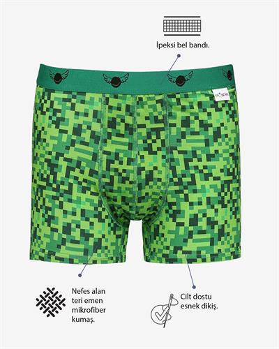 Minecraft Green Retro Desenli Boxer ve Çorap