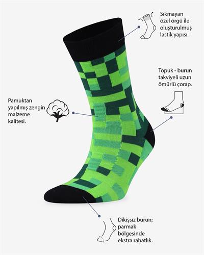 Minecraft Green Retro Desenli Boxer ve Çorap