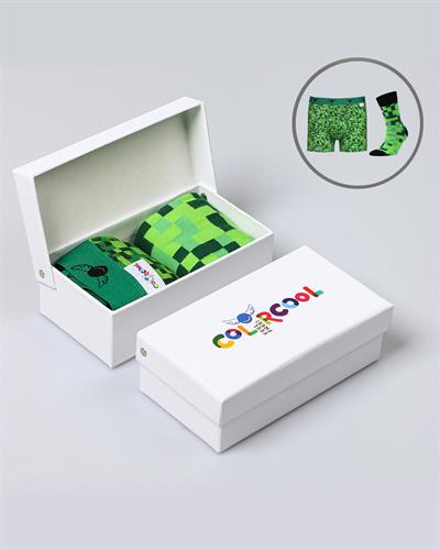 Minecraft Green Retro Desenli Boxer ve Çorap