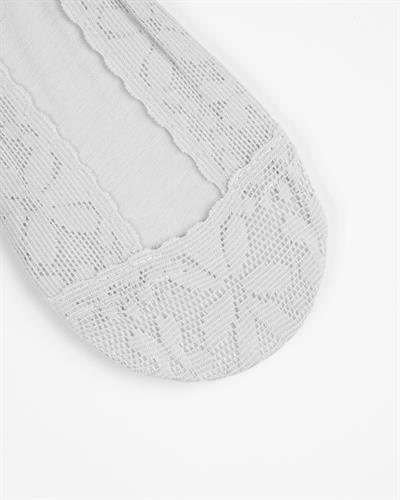 Kadın Lazer Kesim Dantel Desenli Babet Çorap Gri