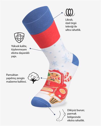 Kadın Yılbaşı Kurabiye Desenli Çorap Hediye Kutulu