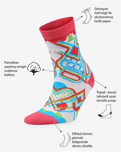 Kadın Pastel Retro Desenli Çorap