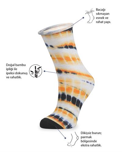 Kadın Roll Top Lastiksiz Batik Desen Turuncu