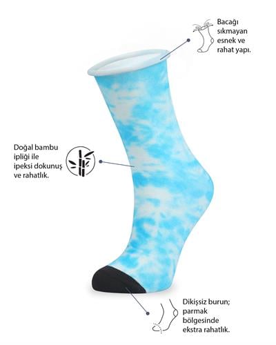 Kadın Roll Top Lastiksiz Batik Desen Mavi