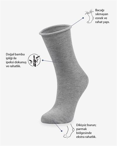 Kadın Roll Top Lastiksiz Bambu Çorap Gri