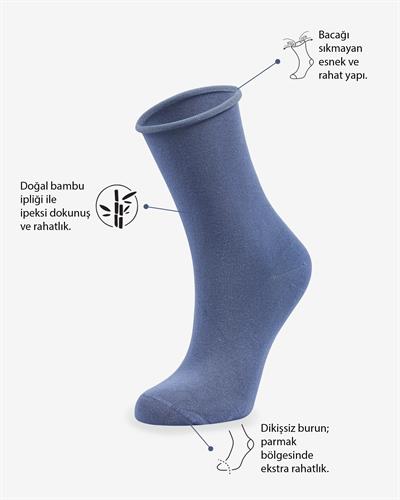 Kadın Roll Top Lastiksiz Bambu Çorap İndigo