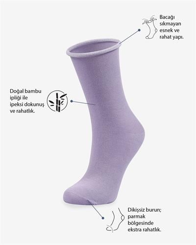 Kadın Roll Top Lastiksiz Bambu Çorap Lila