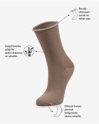 Kadın Roll Top Lastiksiz Bambu Çorap Vizon