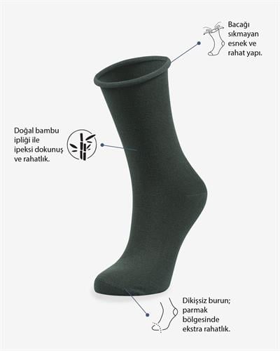 Kadın Roll Top Lastiksiz Bambu Çorap Yeşil
