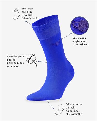 Saks Renkli Düz Merserize Çorap