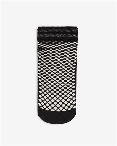 Kadın Lastik Simli File Çorap Siyah