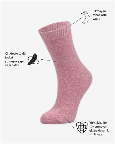 Kadın Tüylü Simli Çorap Pembe