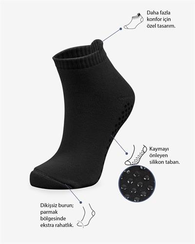 Kadın Dikişsiz Taban Altı Baskılı Havlu Patik Siyah