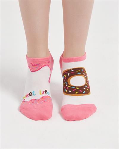 Sweet Life Desenli Pembe Eşi Farklı Kısa Patik Bilek Çorap