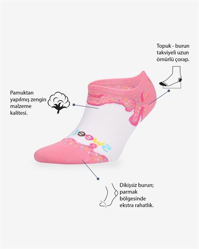 Sweet Life Desenli Pembe Eşi Farklı Kısa Patik Bilek Çorap
