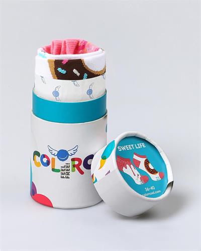 Sweet Life Desenli Pembe Eşi Farklı Kısa Patik Bilek Çorap