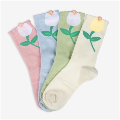 Kadın 4lü Çiçekli Soket Çorap