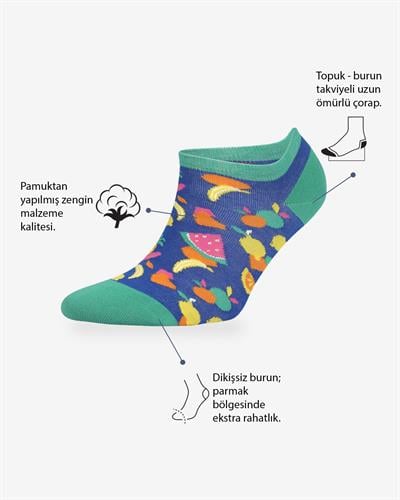 Tutti Frutti Desenli Çok Renkli Eşi Farklı Kısa Patik Bilek Çorap